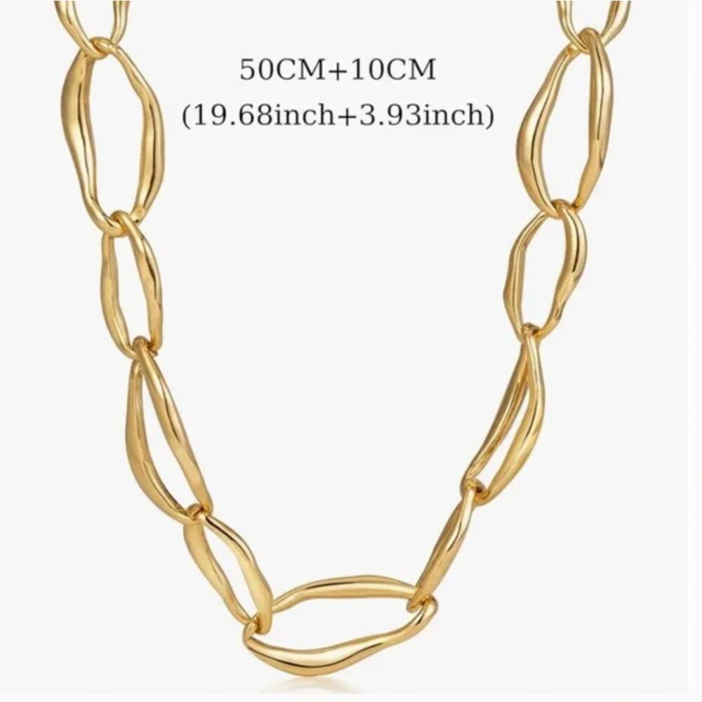 NIB 18k Gold-Plated Statement Chunky Chain Link Necklace Choker 20-23” - Picture 3 of 9